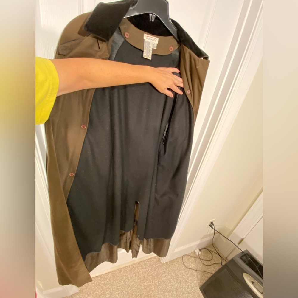 90s Talbots Velvet Collar Long Trench Coat Vintage Olive Brown Size 8 - Picture 5 of 15
